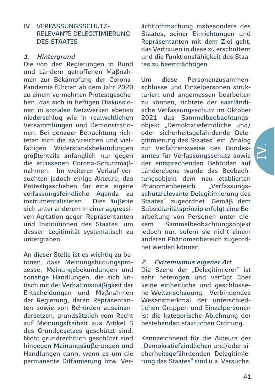 Seite 41 des Verfassungsschutzbericht 2023 Saarland