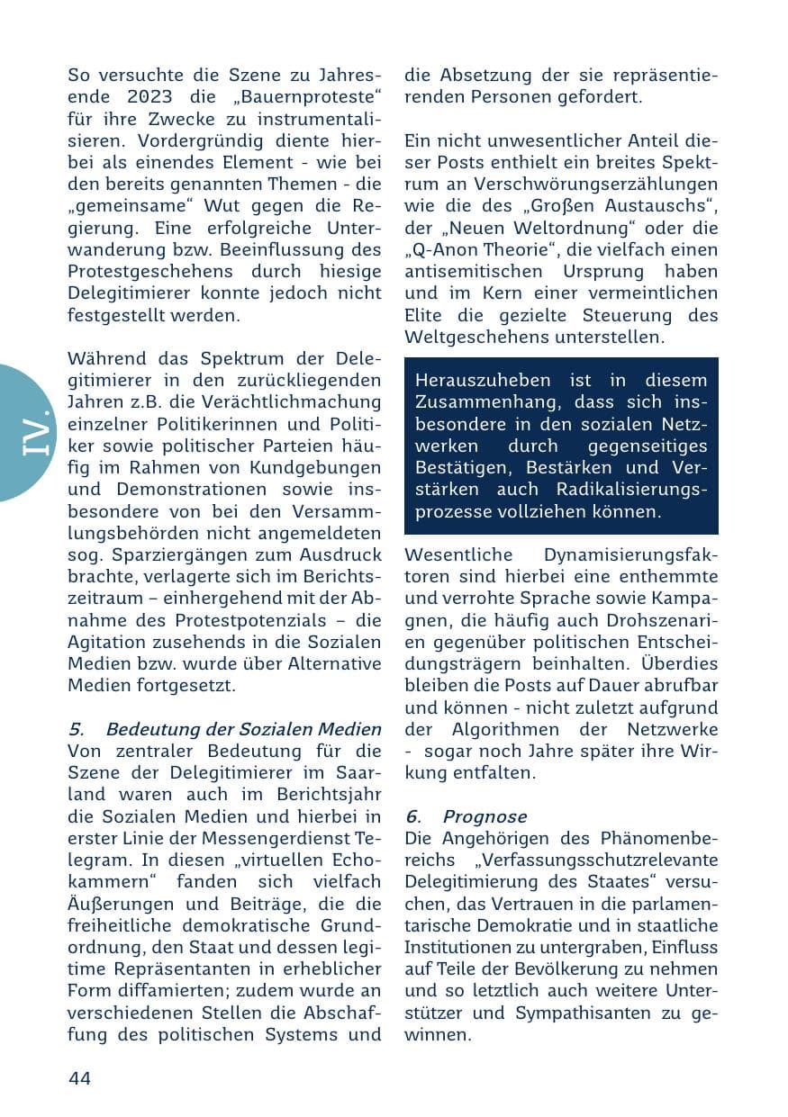 Seite 44 des Verfassungsschutzbericht 2023 Saarland