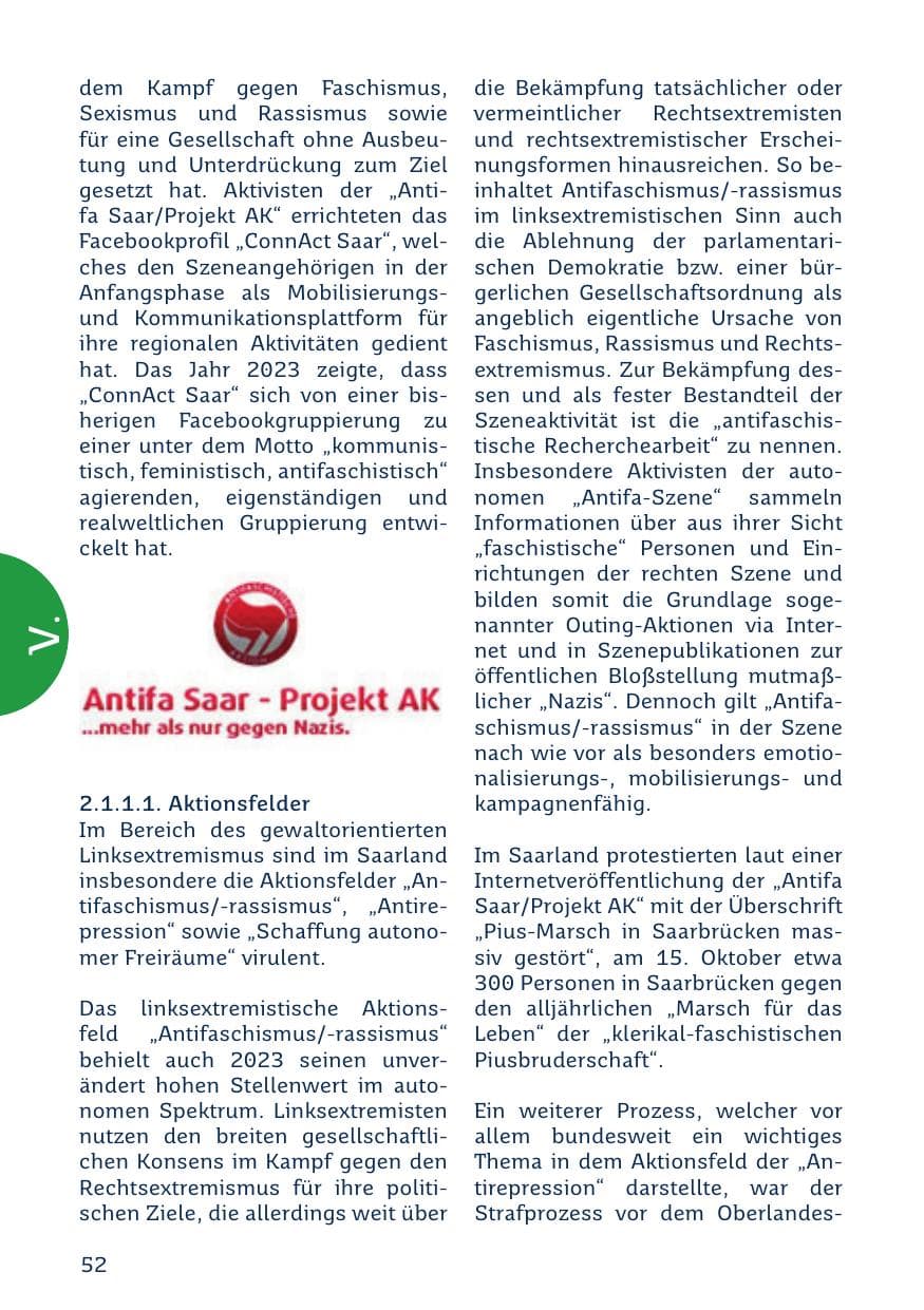 Seite 52 des Verfassungsschutzbericht 2023 Saarland