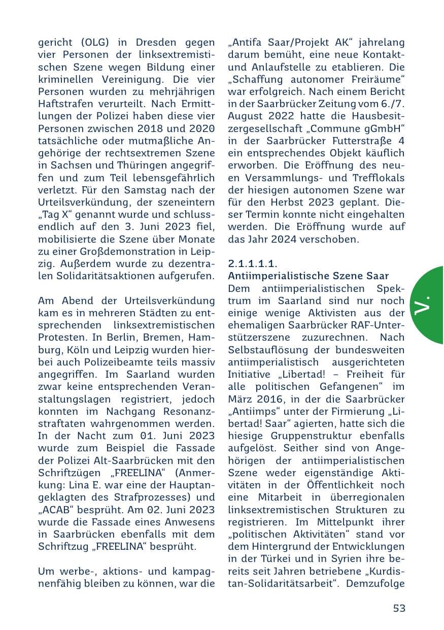 Seite 53 des Verfassungsschutzbericht 2023 Saarland
