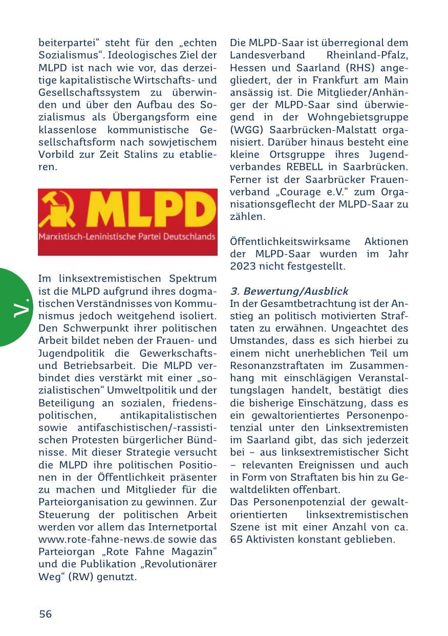 Seite 56 des Verfassungsschutzbericht 2023 Saarland