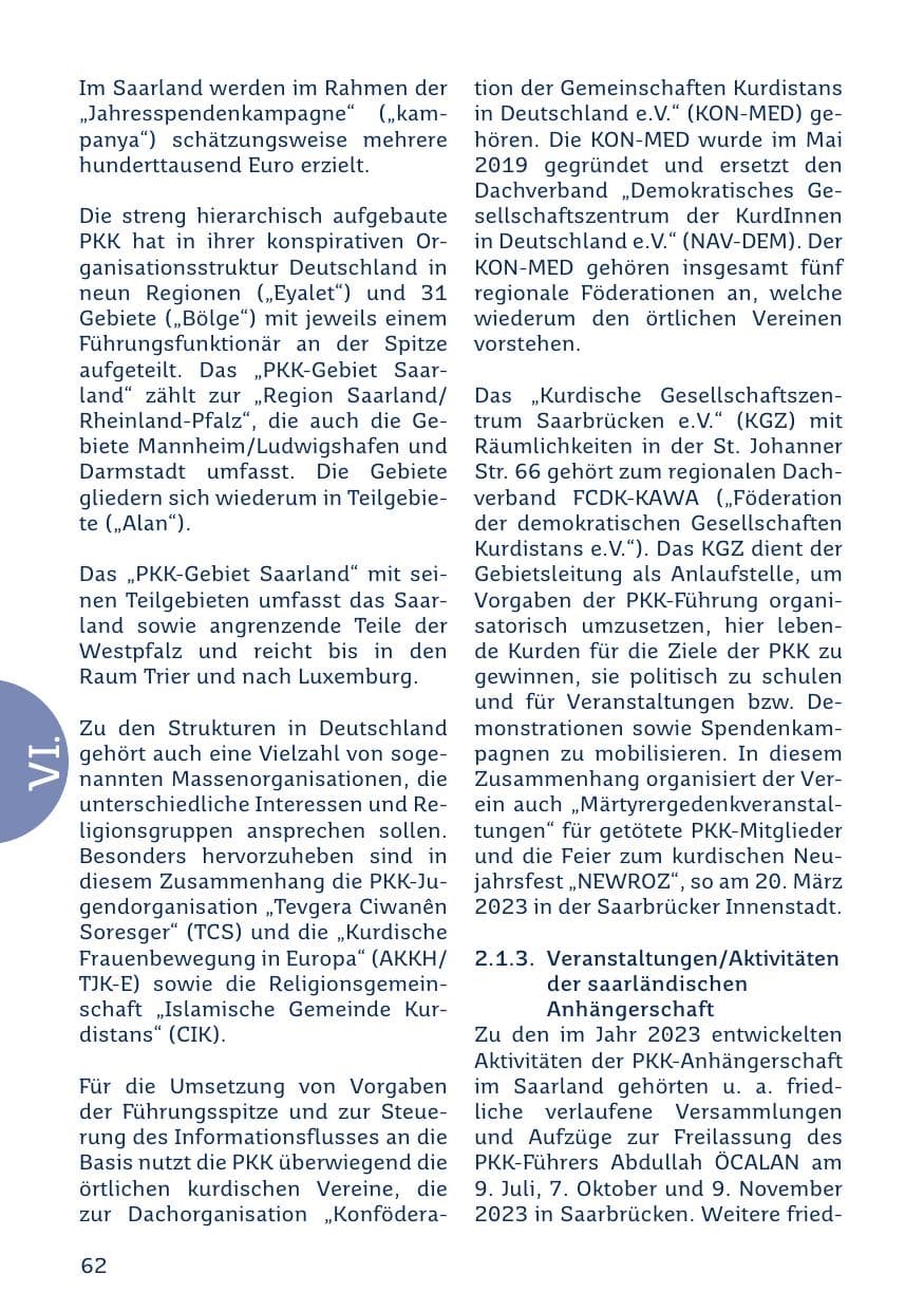 Seite 62 des Verfassungsschutzbericht 2023 Saarland