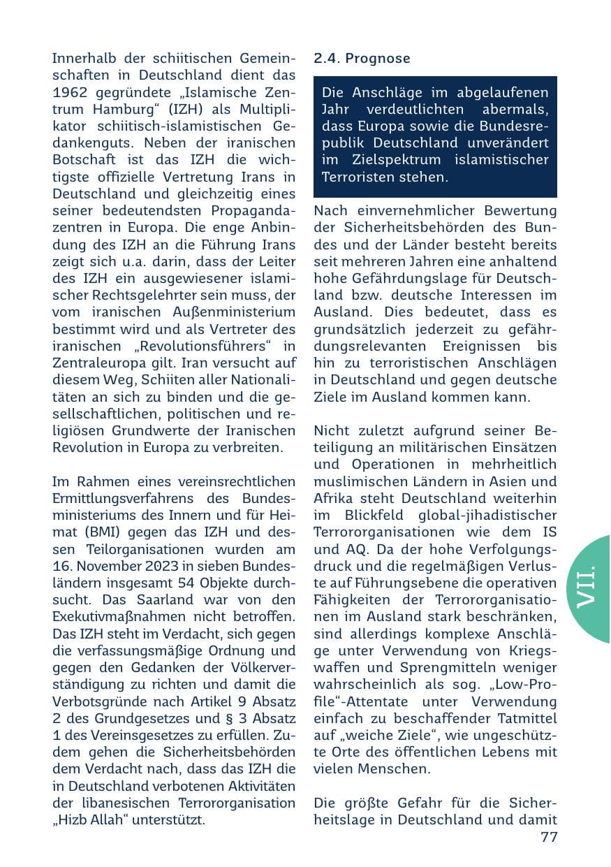 Seite 77 des Verfassungsschutzbericht 2023 Saarland