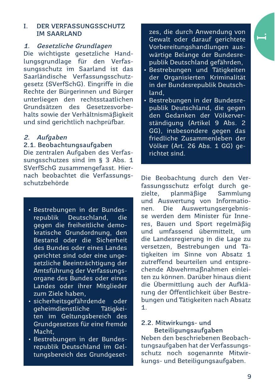 Seite 9 des Verfassungsschutzbericht 2023 Saarland