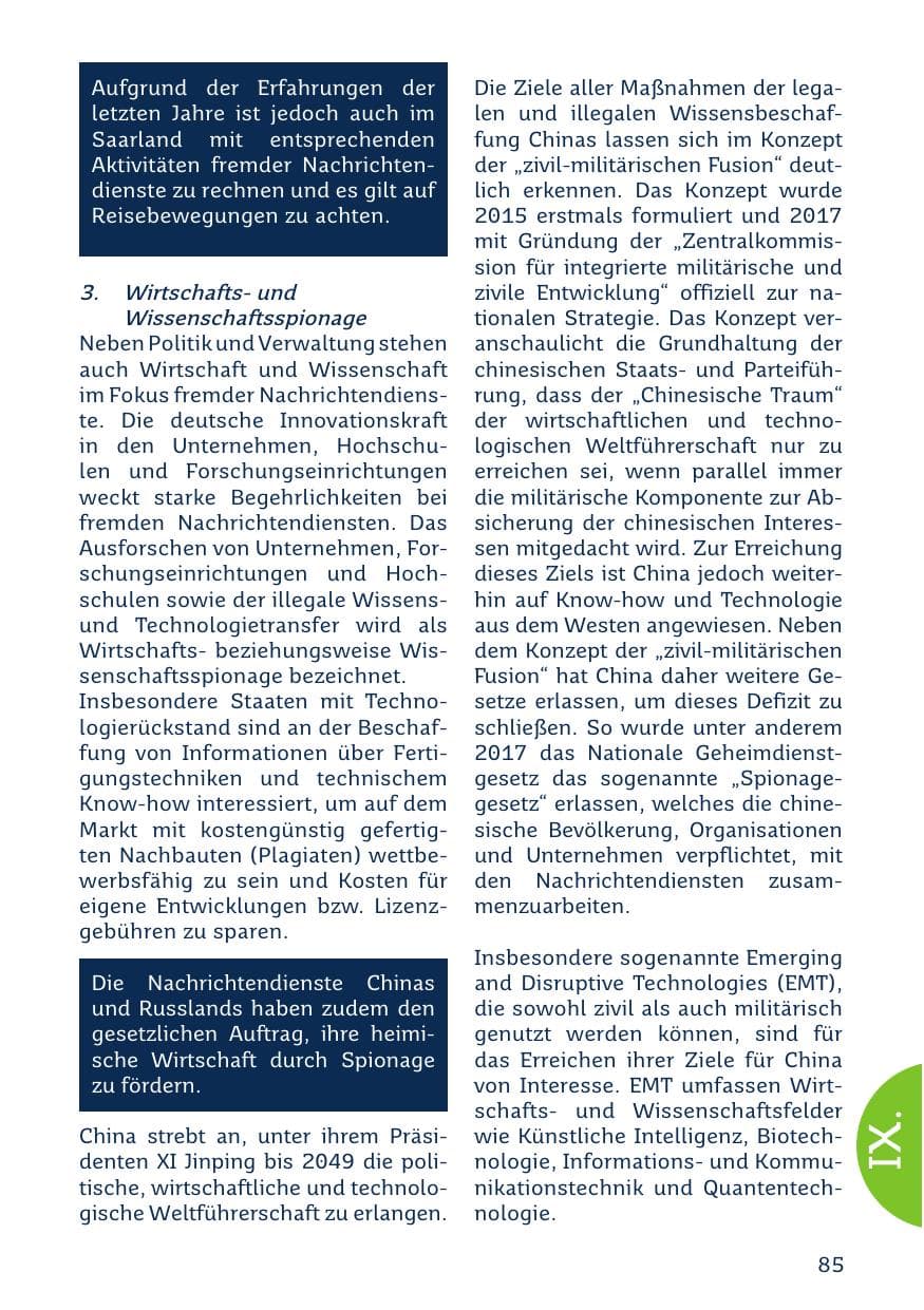 Seite 85 des Verfassungsschutzbericht 2023 Saarland