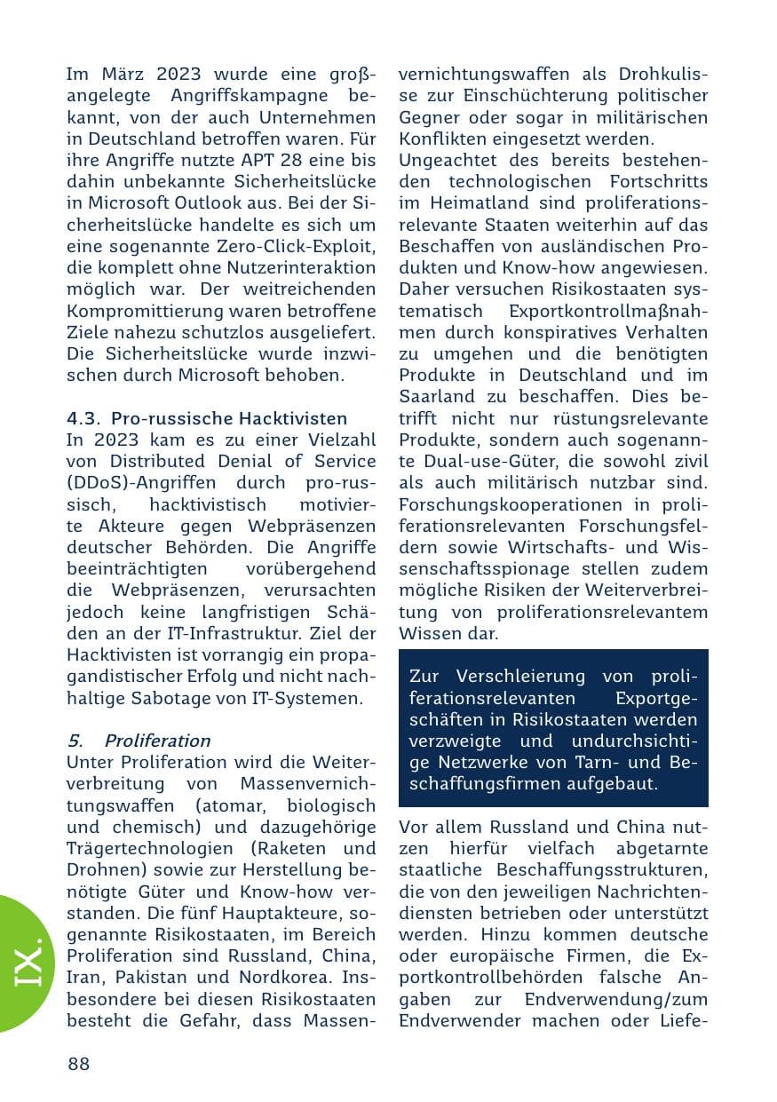Seite 88 des Verfassungsschutzbericht 2023 Saarland