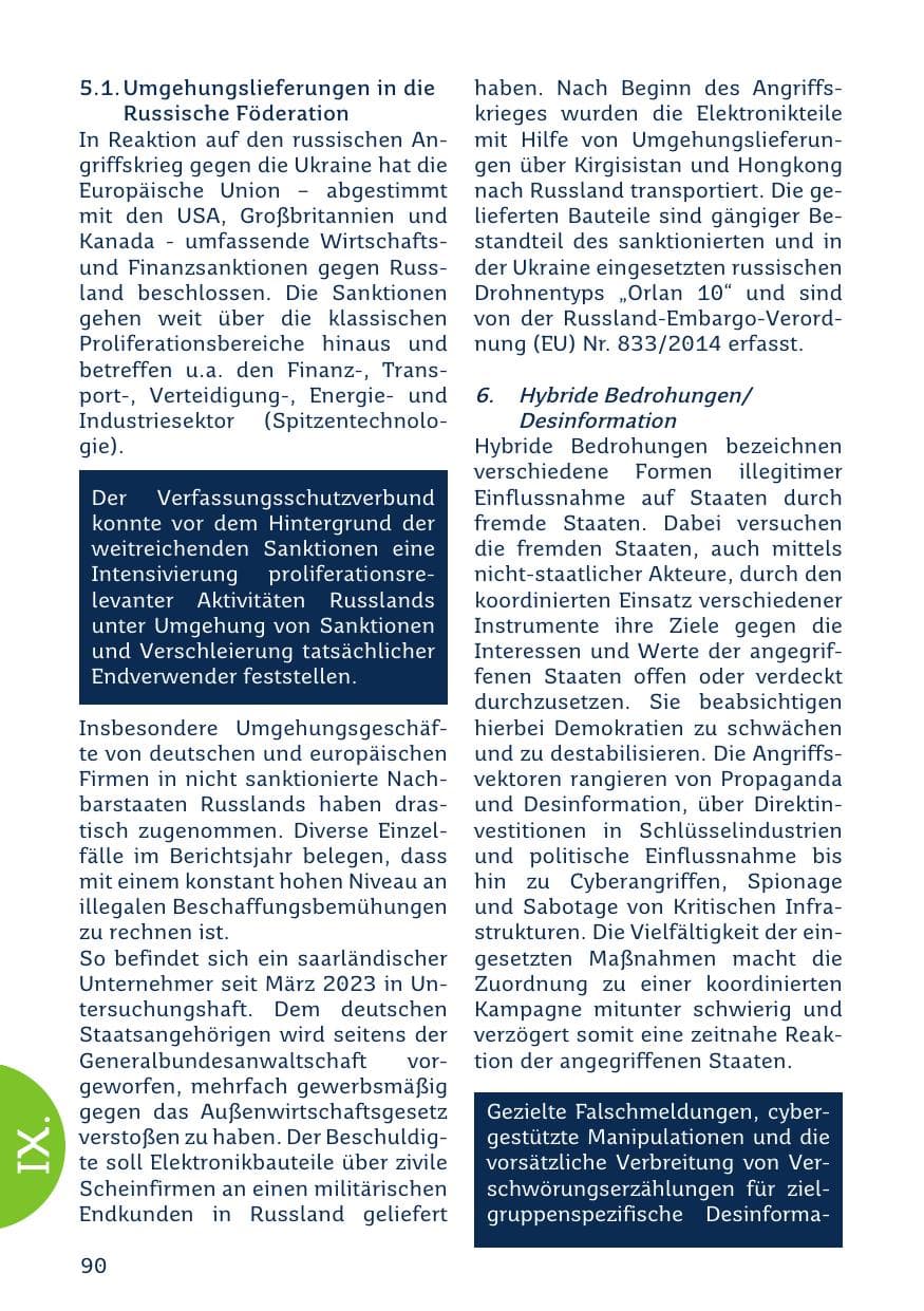 Seite 90 des Verfassungsschutzbericht 2023 Saarland