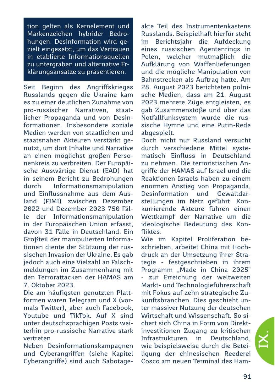 Seite 91 des Verfassungsschutzbericht 2023 Saarland