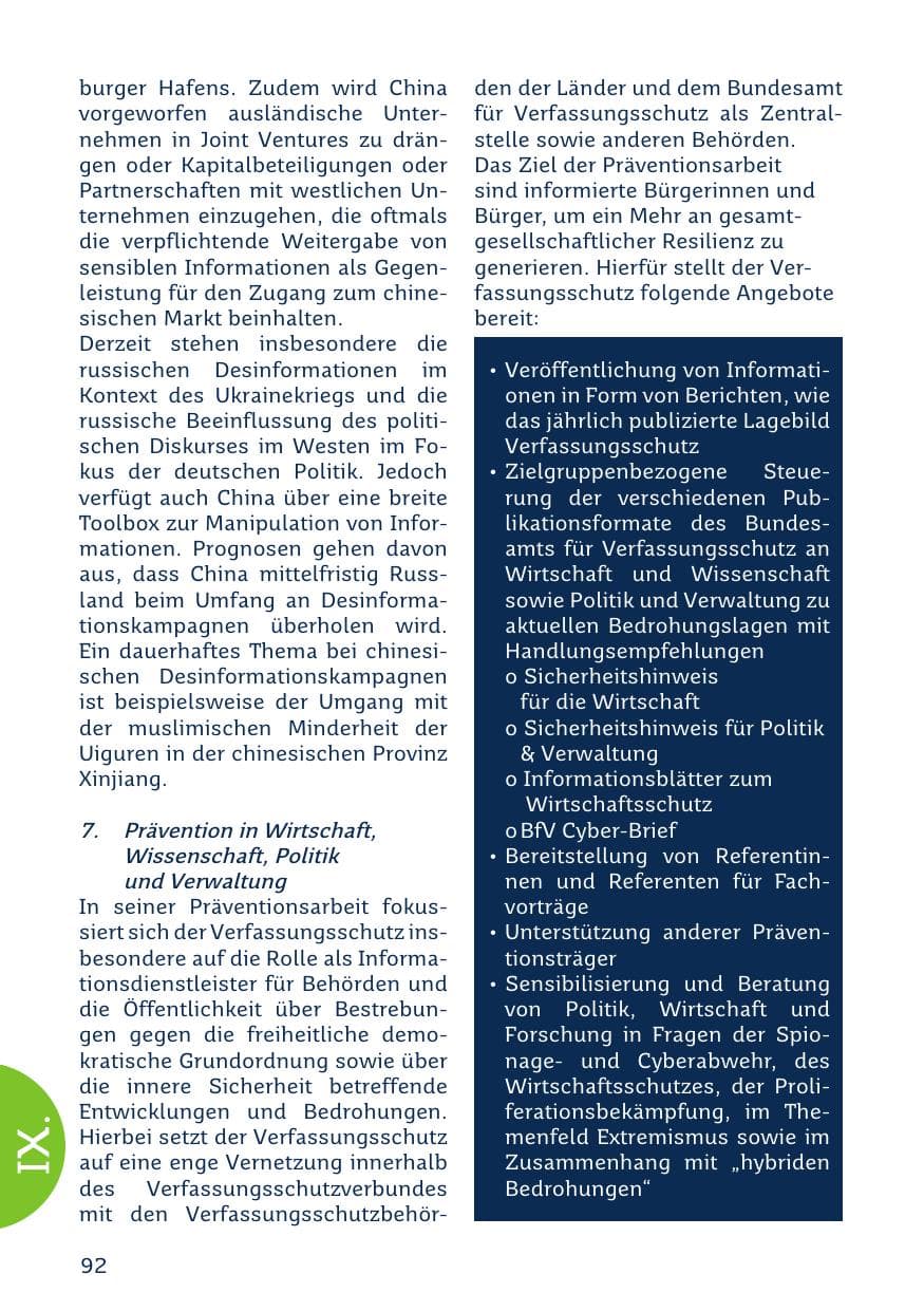 Seite 92 des Verfassungsschutzbericht 2023 Saarland
