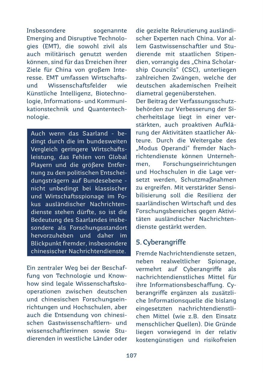 Seite 107 des Verfassungsschutzbericht 2024 Saarland