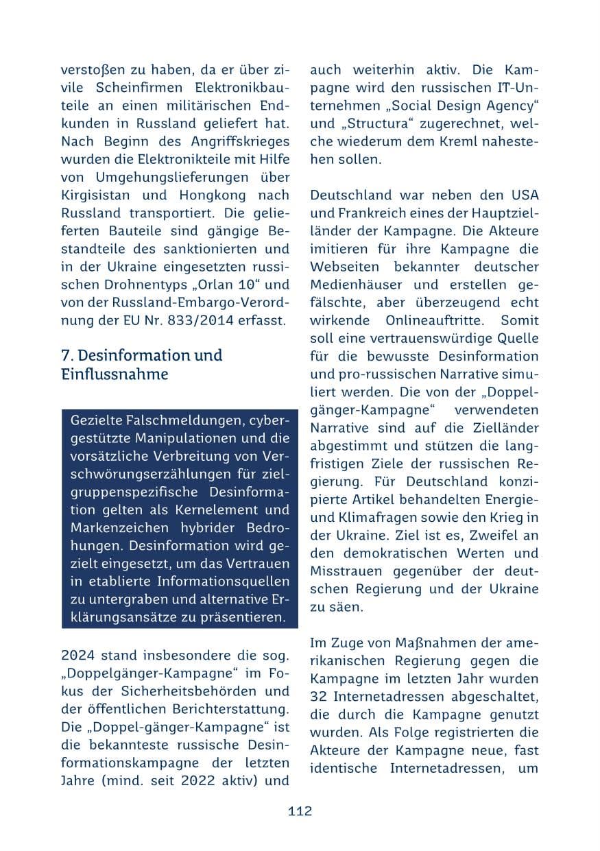 Seite 112 des Verfassungsschutzbericht 2024 Saarland