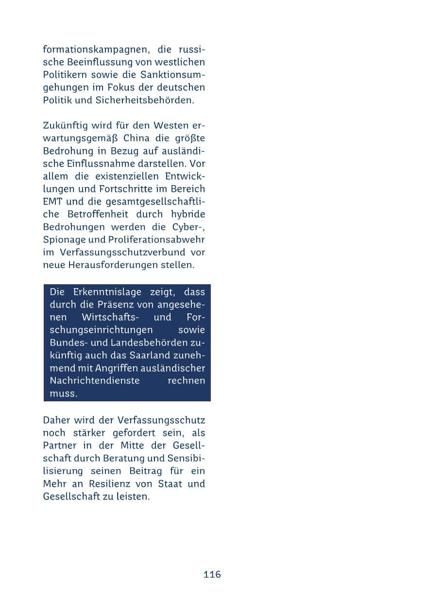 Seite 116 des Verfassungsschutzbericht 2024 Saarland