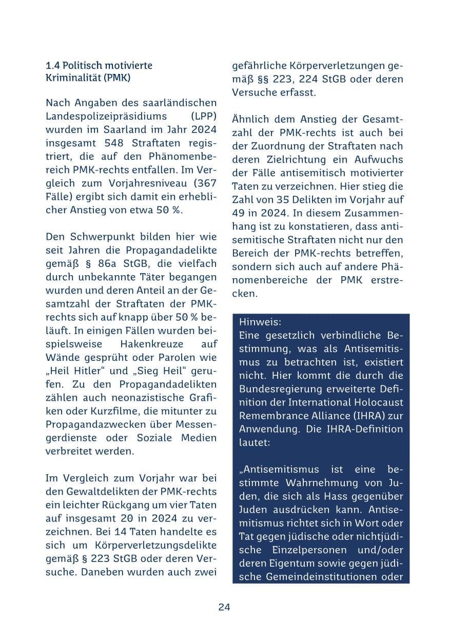 Seite 24 des Verfassungsschutzbericht 2024 Saarland
