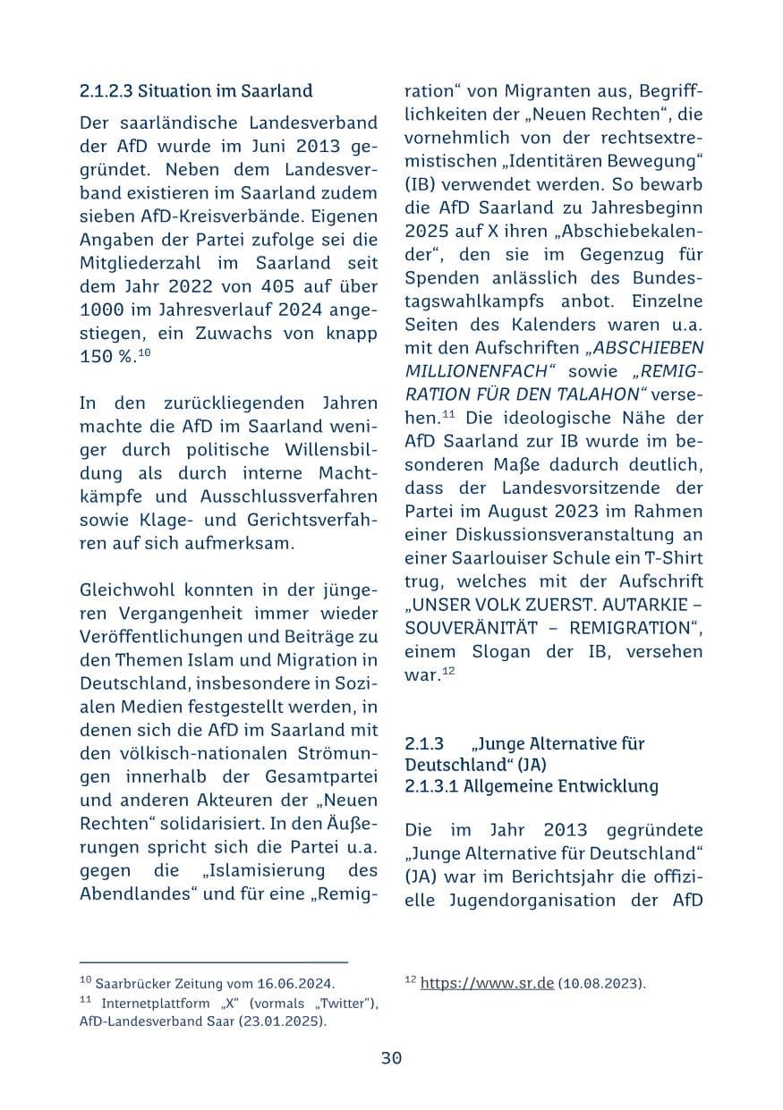 Seite 30 des Verfassungsschutzbericht 2024 Saarland