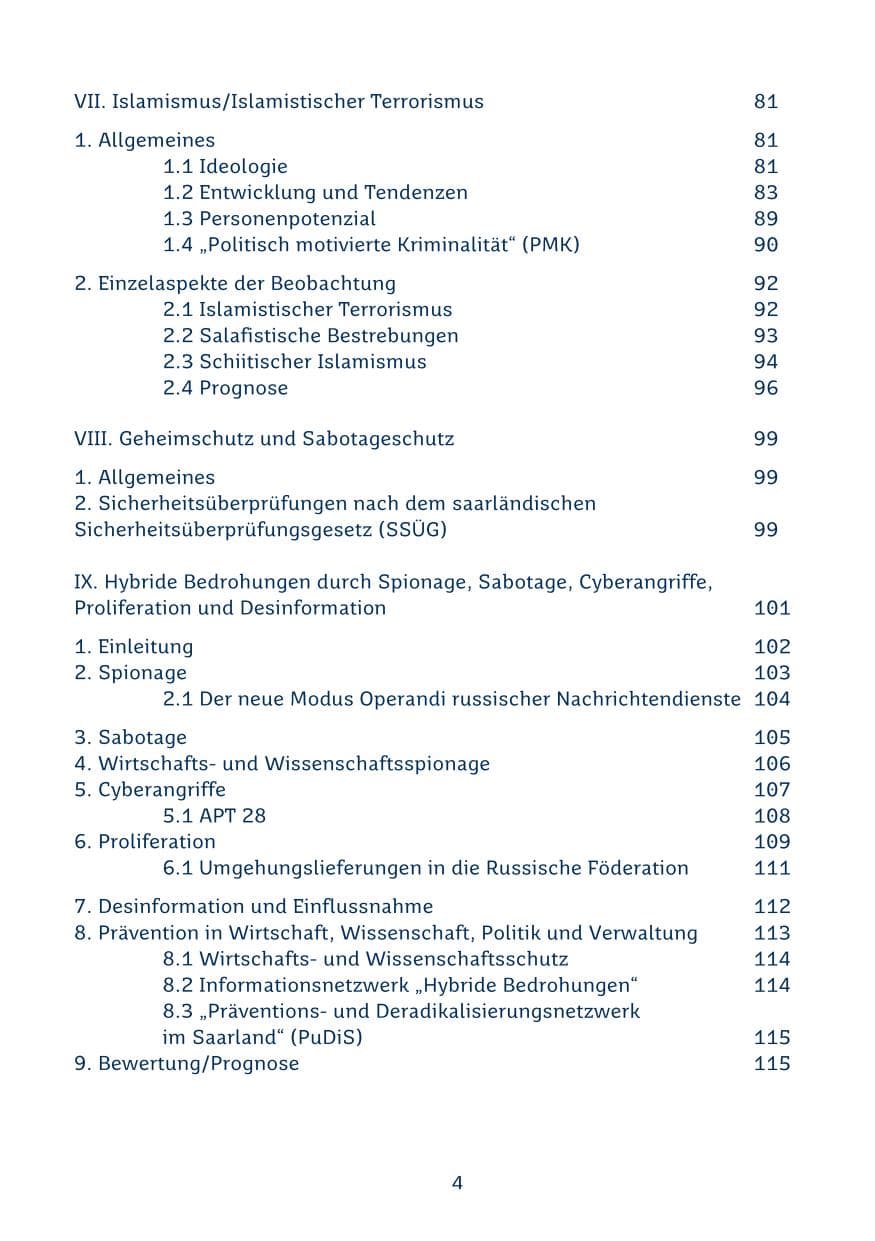 Seite 4 des Verfassungsschutzbericht 2024 Saarland