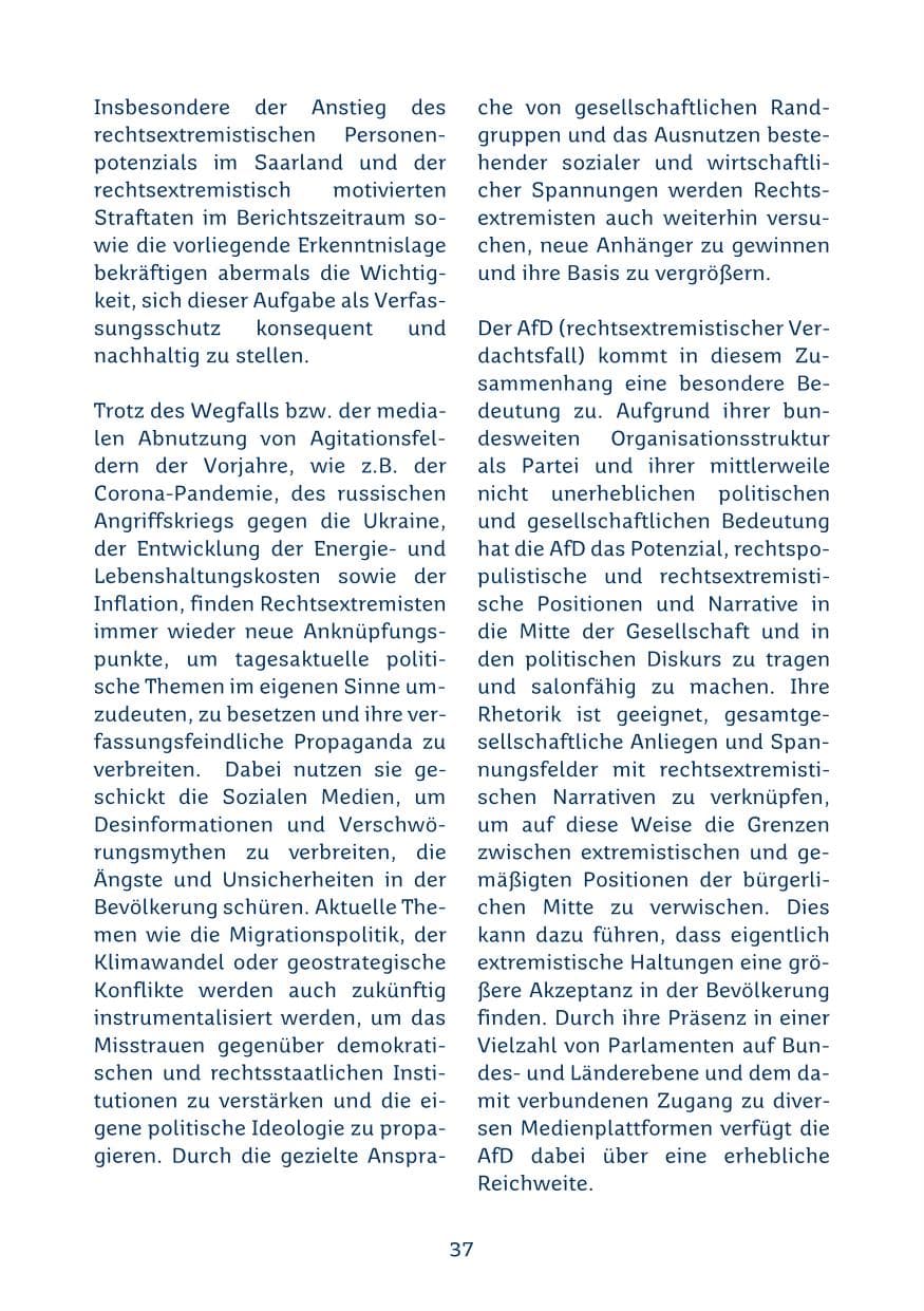 Seite 37 des Verfassungsschutzbericht 2024 Saarland