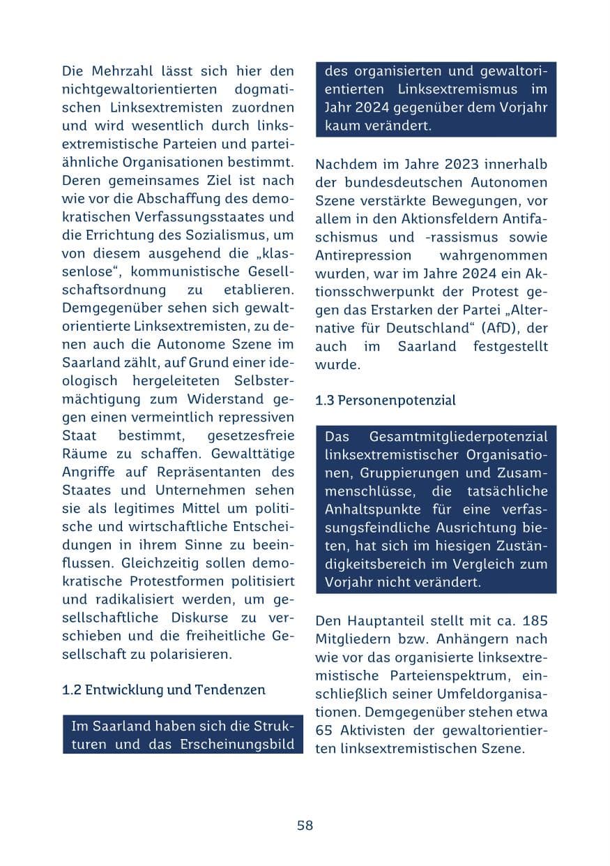 Seite 58 des Verfassungsschutzbericht 2024 Saarland