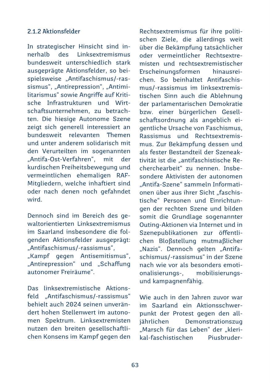 Seite 63 des Verfassungsschutzbericht 2024 Saarland