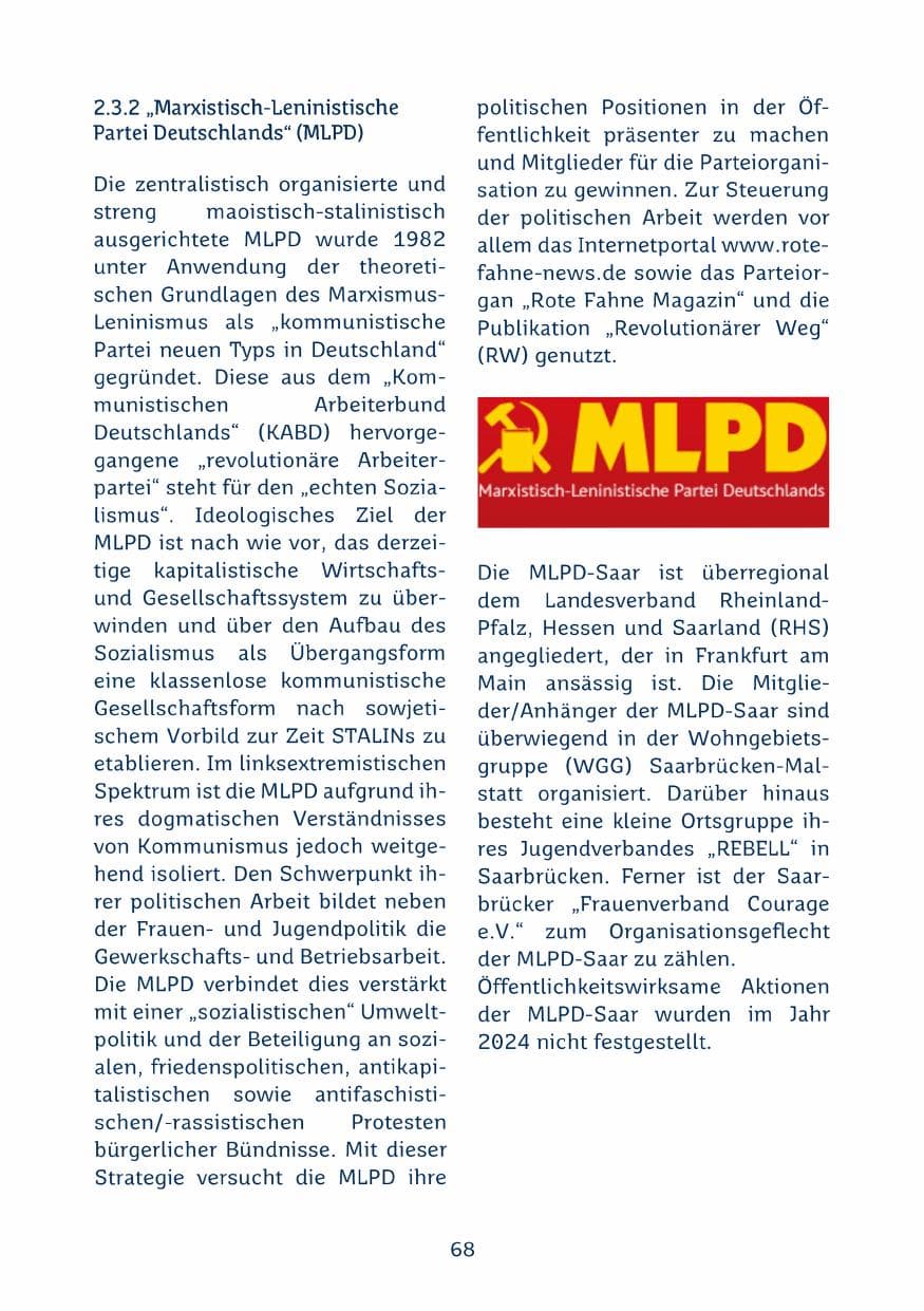 Seite 68 des Verfassungsschutzbericht 2024 Saarland