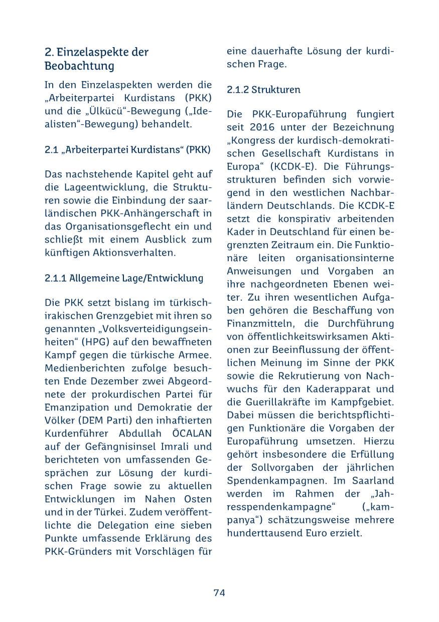 Seite 74 des Verfassungsschutzbericht 2024 Saarland