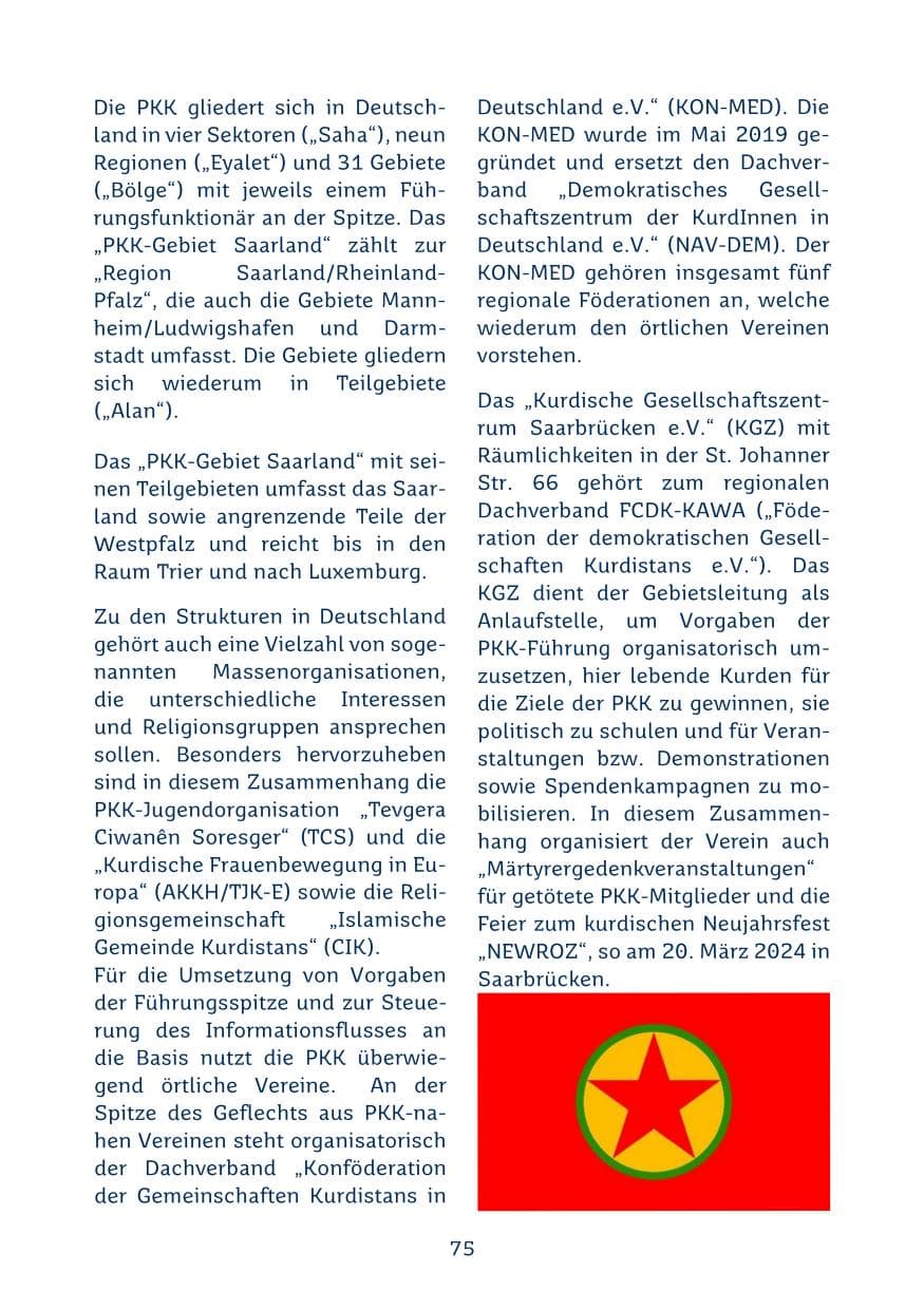 Seite 75 des Verfassungsschutzbericht 2024 Saarland