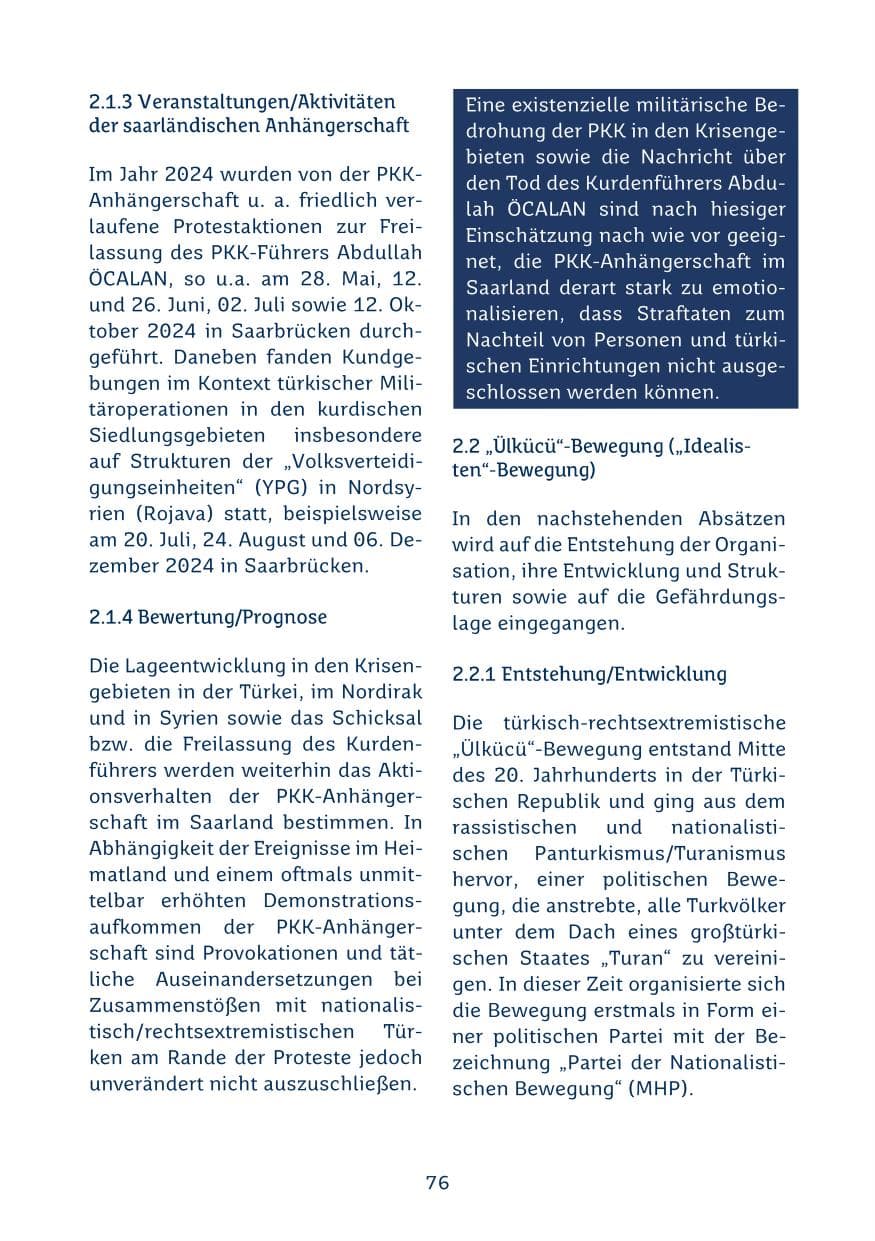 Seite 76 des Verfassungsschutzbericht 2024 Saarland