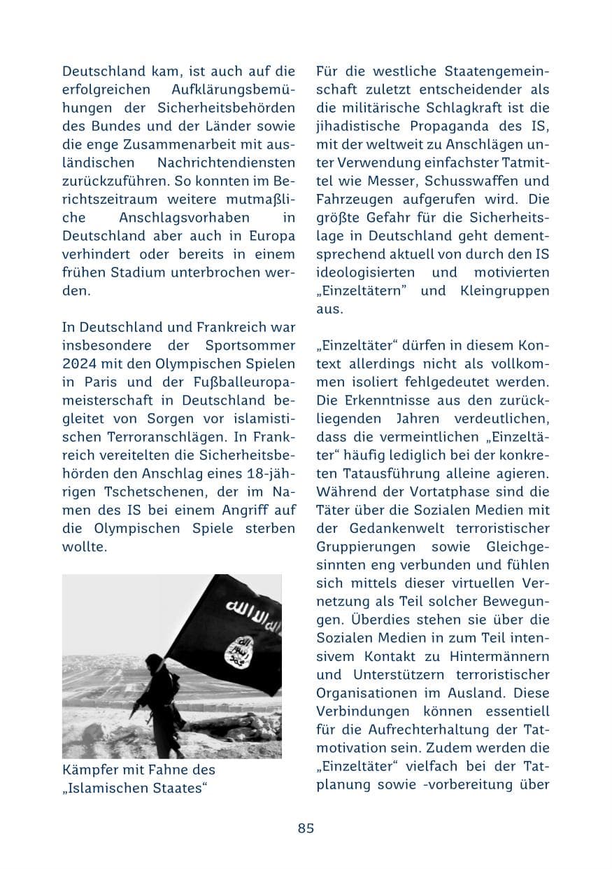 Seite 85 des Verfassungsschutzbericht 2024 Saarland