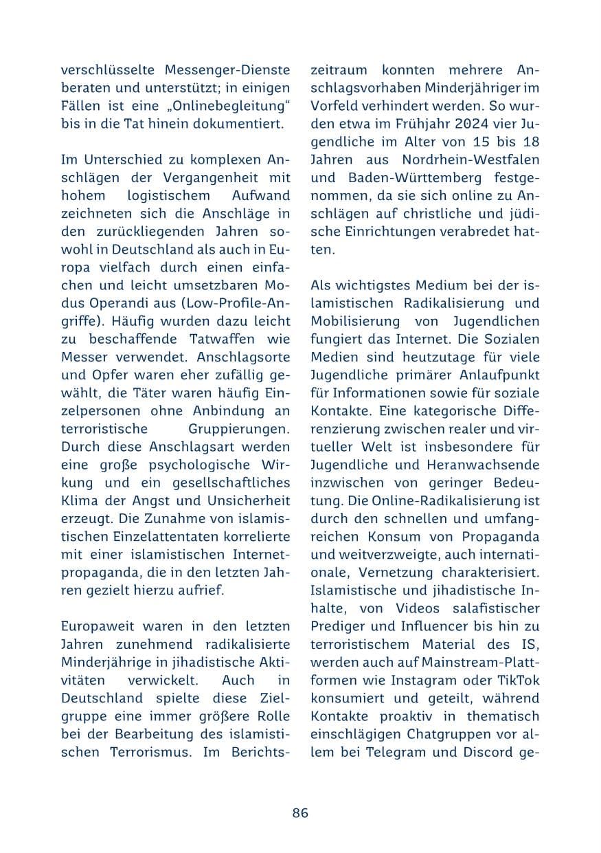 Seite 86 des Verfassungsschutzbericht 2024 Saarland