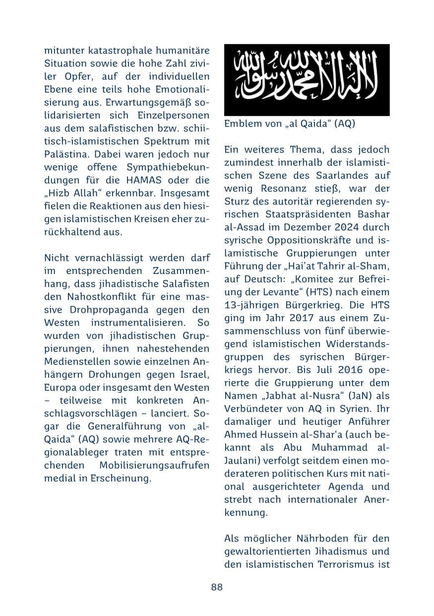 Seite 88 des Verfassungsschutzbericht 2024 Saarland