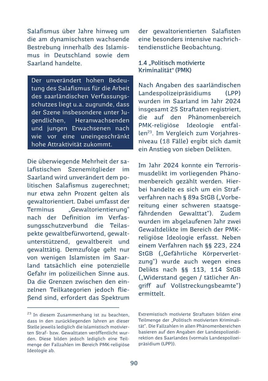 Seite 90 des Verfassungsschutzbericht 2024 Saarland