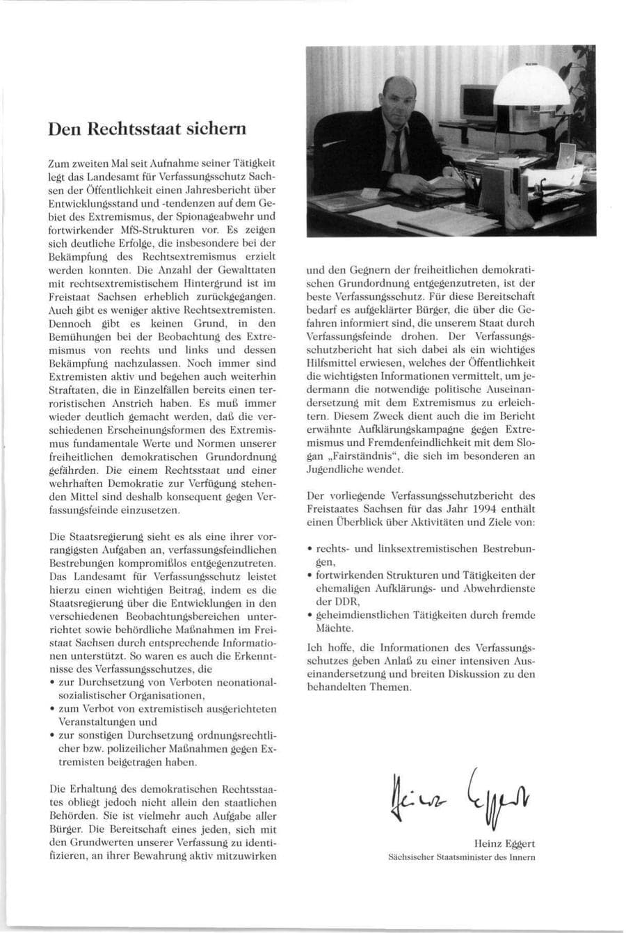 Seite 2 des Verfassungsschutzbericht 1994 Sachsen