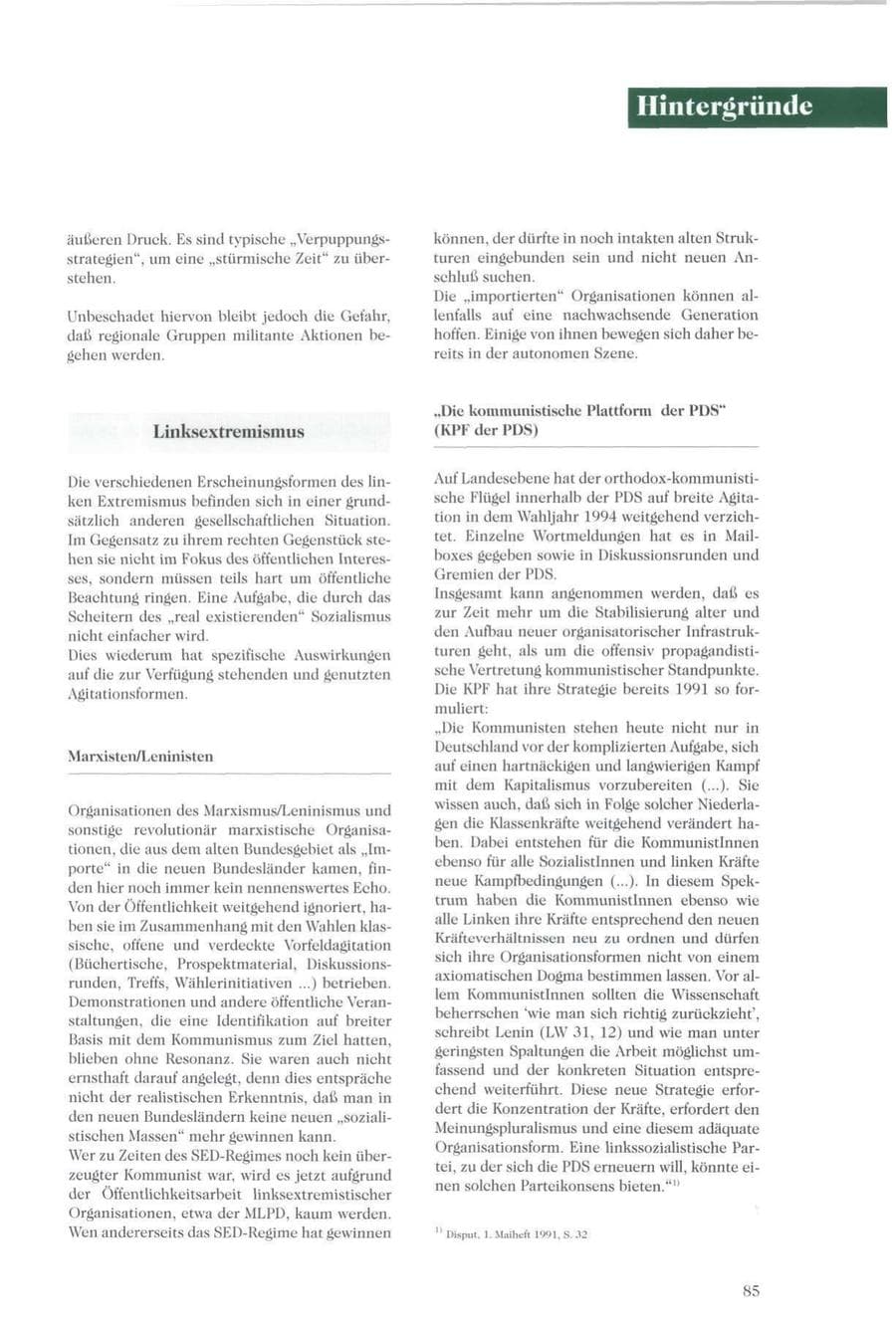 Seite 84 des Verfassungsschutzbericht 1994 Sachsen