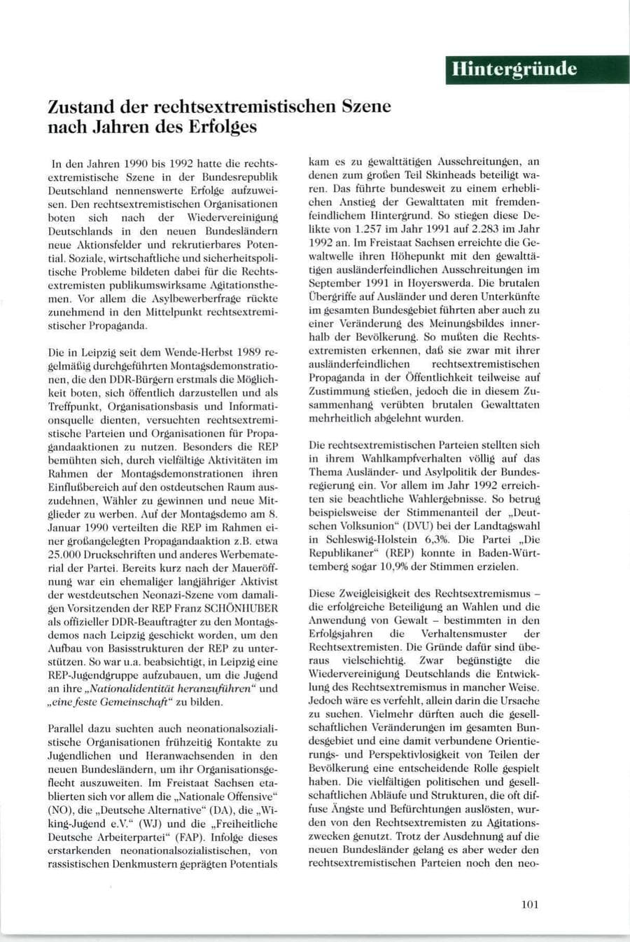 Seite 102 des Verfassungsschutzbericht 1995 Sachsen