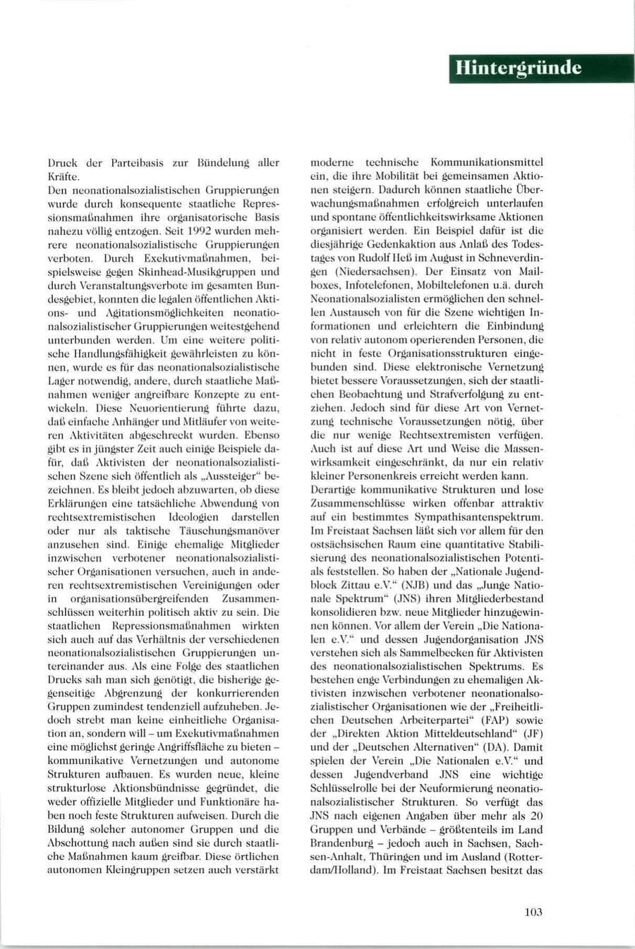 Seite 104 des Verfassungsschutzbericht 1995 Sachsen