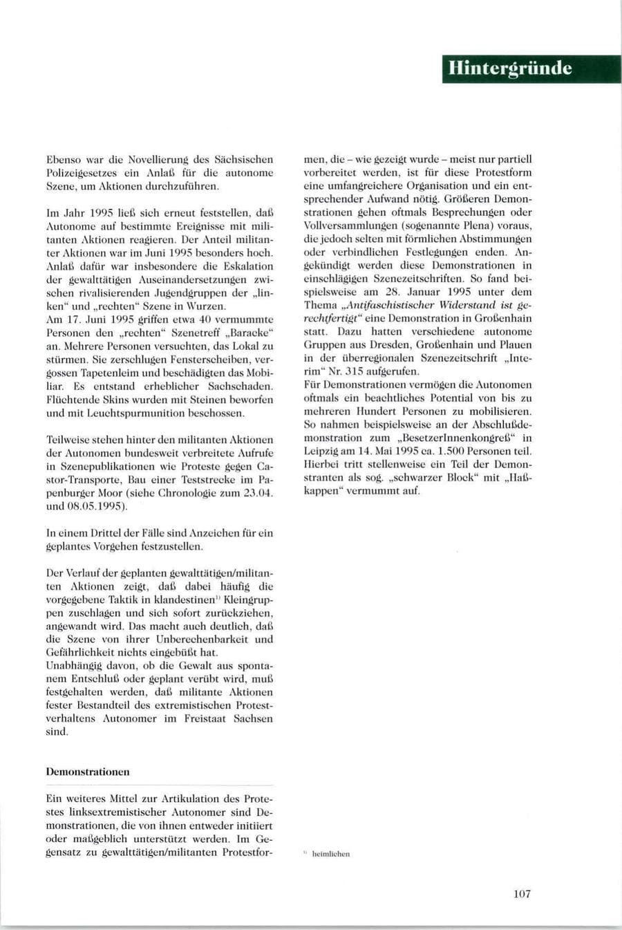 Seite 108 des Verfassungsschutzbericht 1995 Sachsen