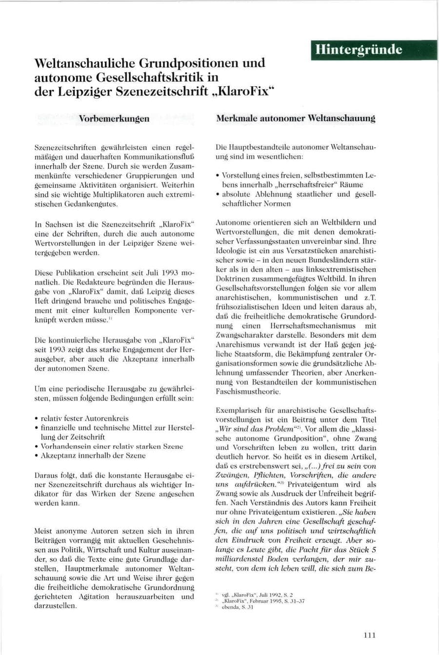 Seite 112 des Verfassungsschutzbericht 1995 Sachsen