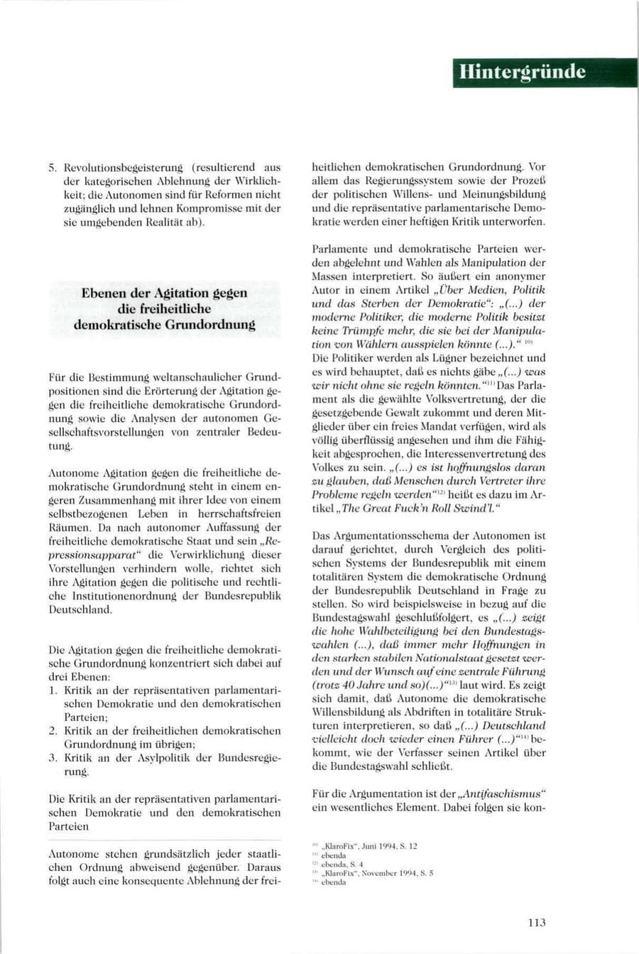Seite 114 des Verfassungsschutzbericht 1995 Sachsen