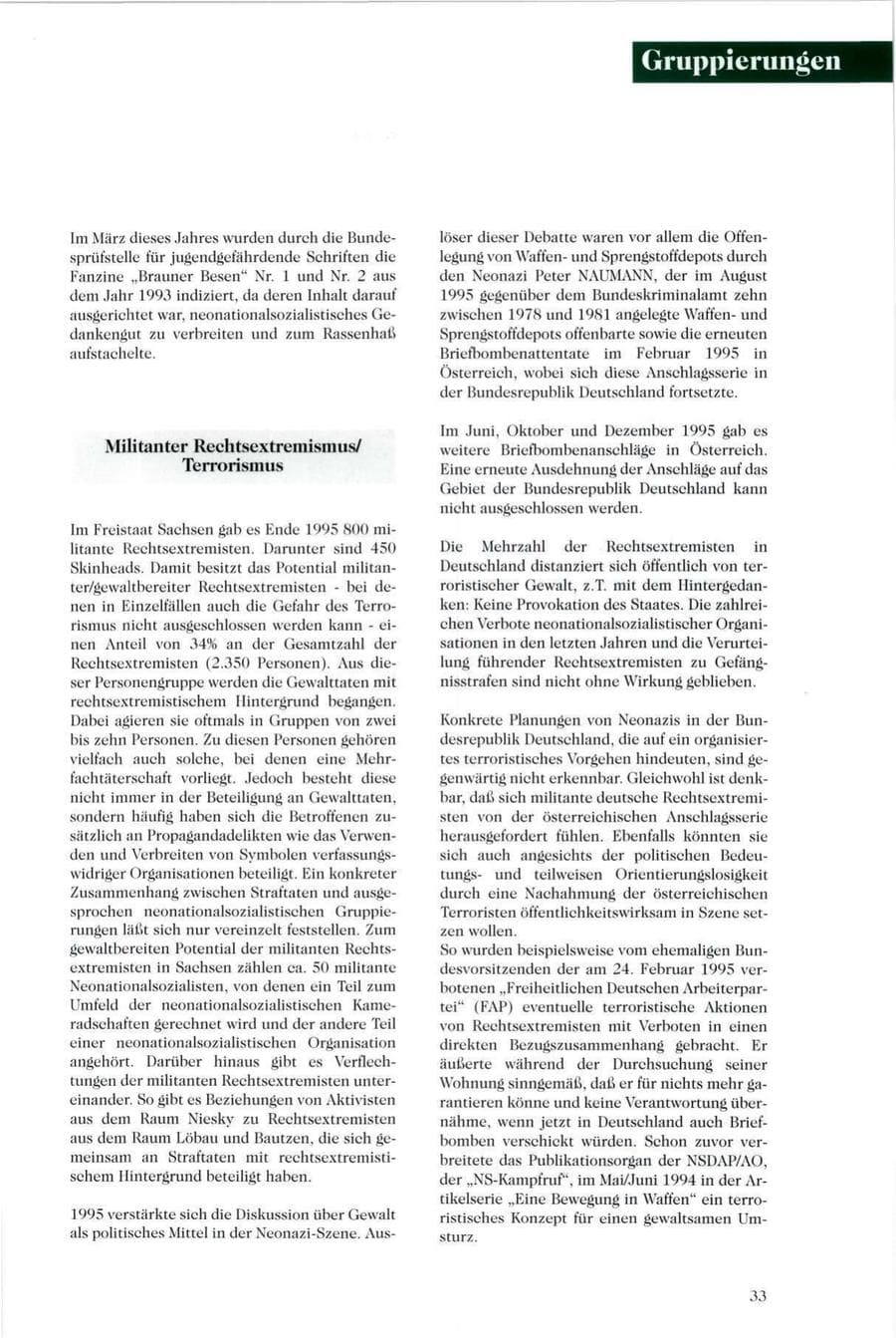 Seite 34 des Verfassungsschutzbericht 1995 Sachsen