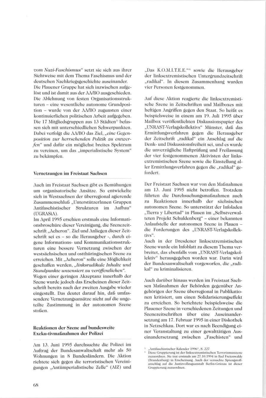 Seite 69 des Verfassungsschutzbericht 1995 Sachsen