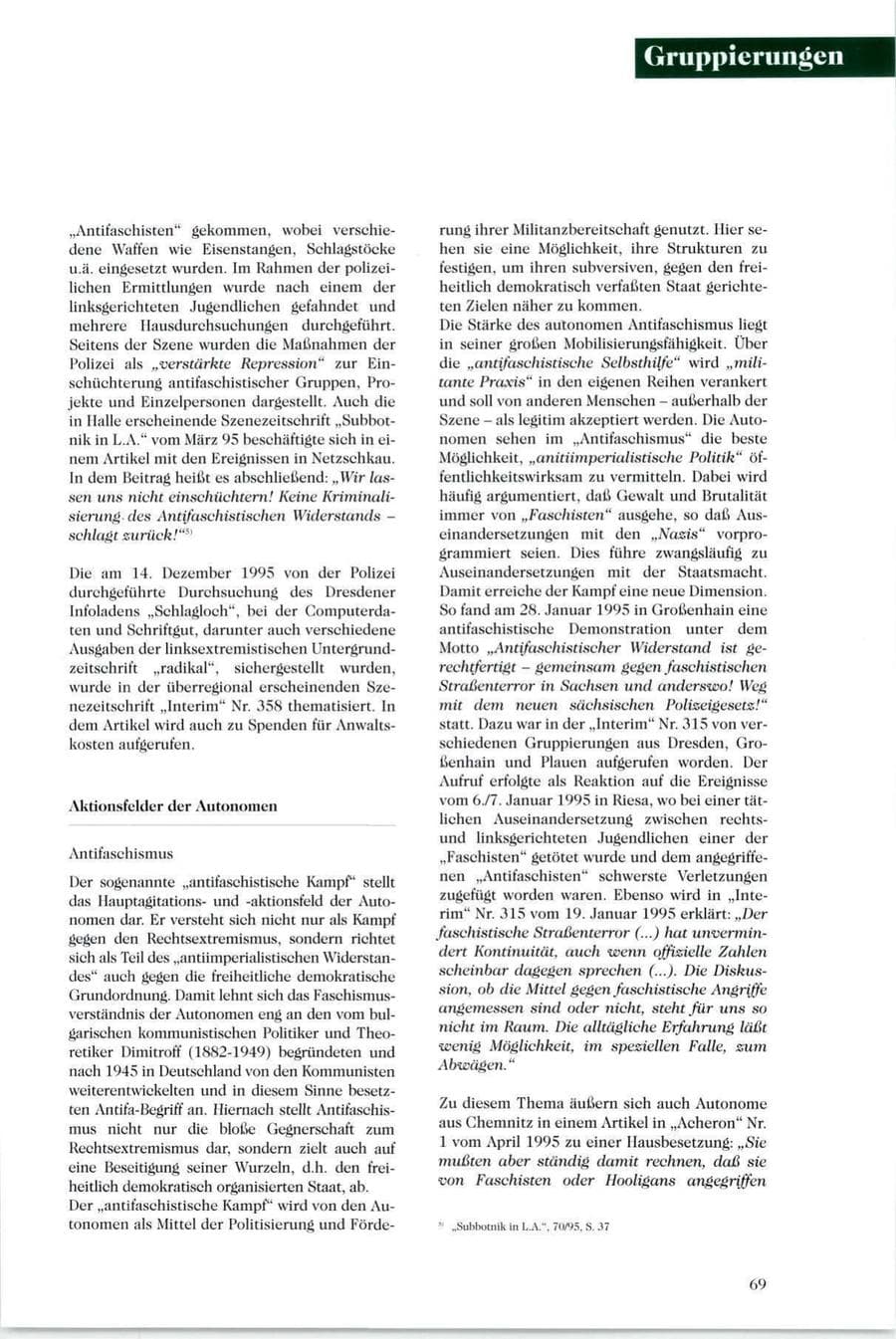 Seite 70 des Verfassungsschutzbericht 1995 Sachsen