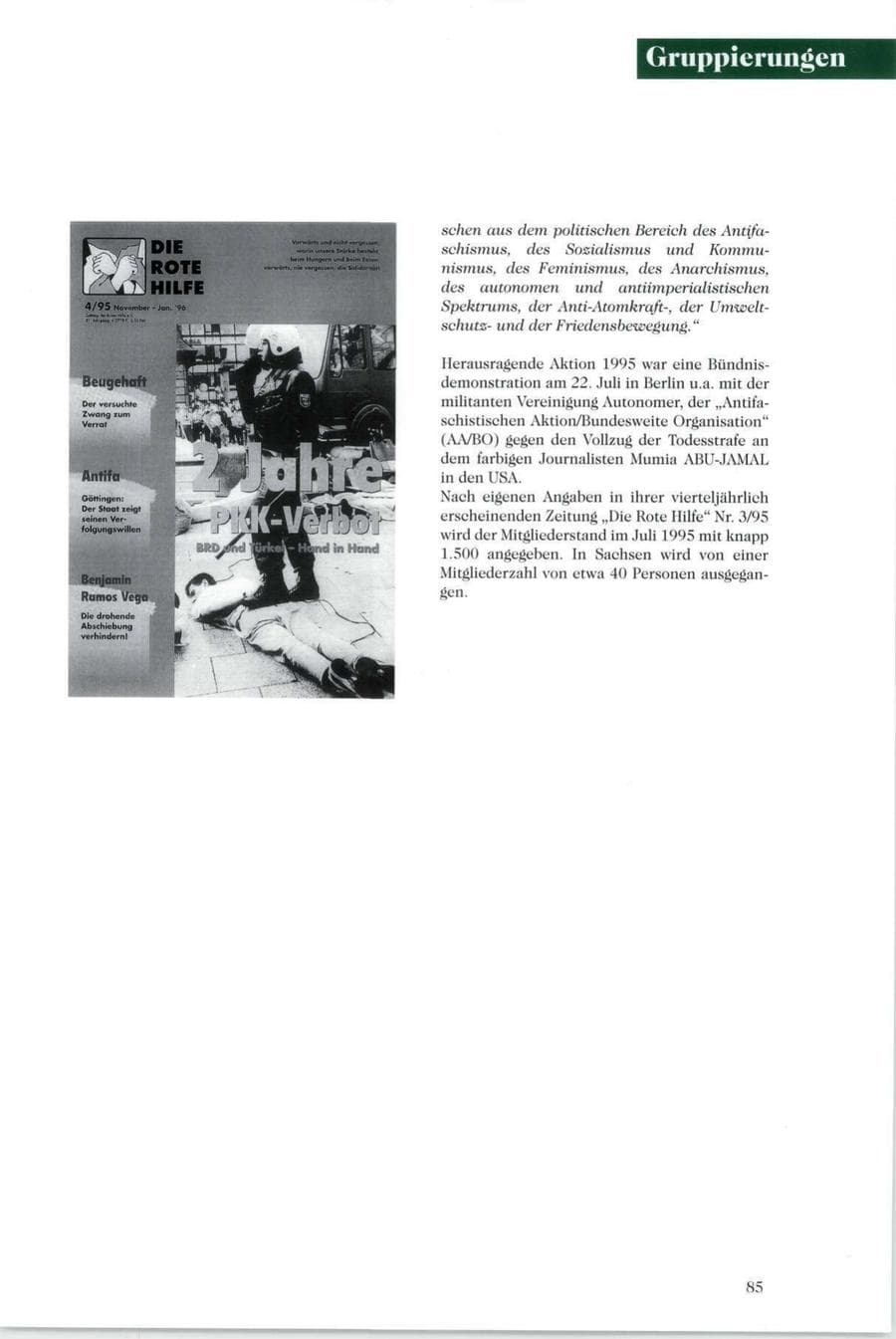 Seite 86 des Verfassungsschutzbericht 1995 Sachsen