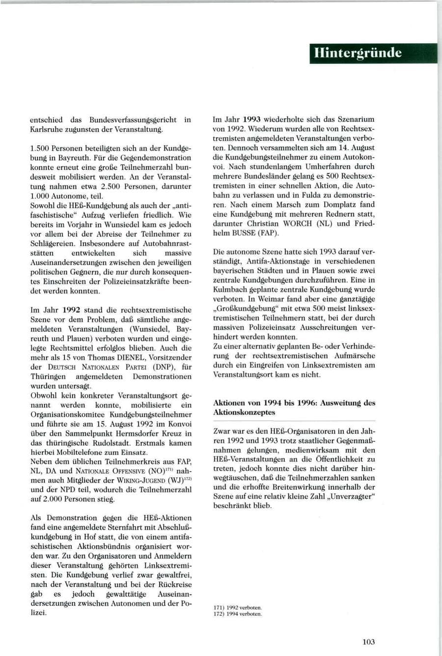 Seite 104 des Verfassungsschutzbericht 1996 Sachsen