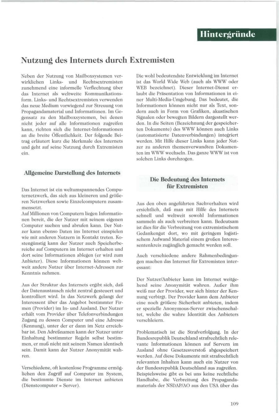 Seite 110 des Verfassungsschutzbericht 1996 Sachsen