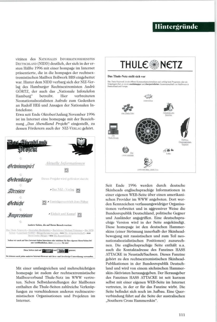 Seite 112 des Verfassungsschutzbericht 1996 Sachsen