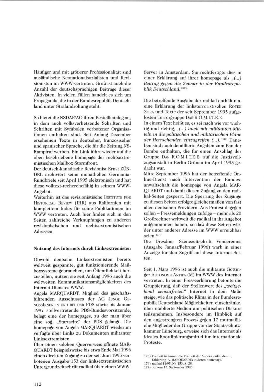Seite 113 des Verfassungsschutzbericht 1996 Sachsen