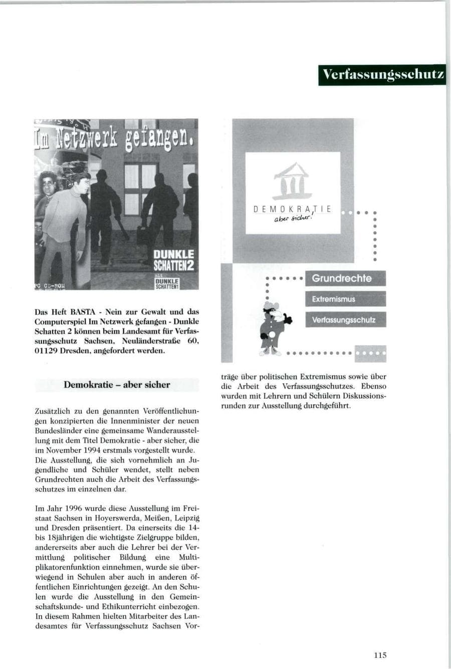 Seite 116 des Verfassungsschutzbericht 1996 Sachsen