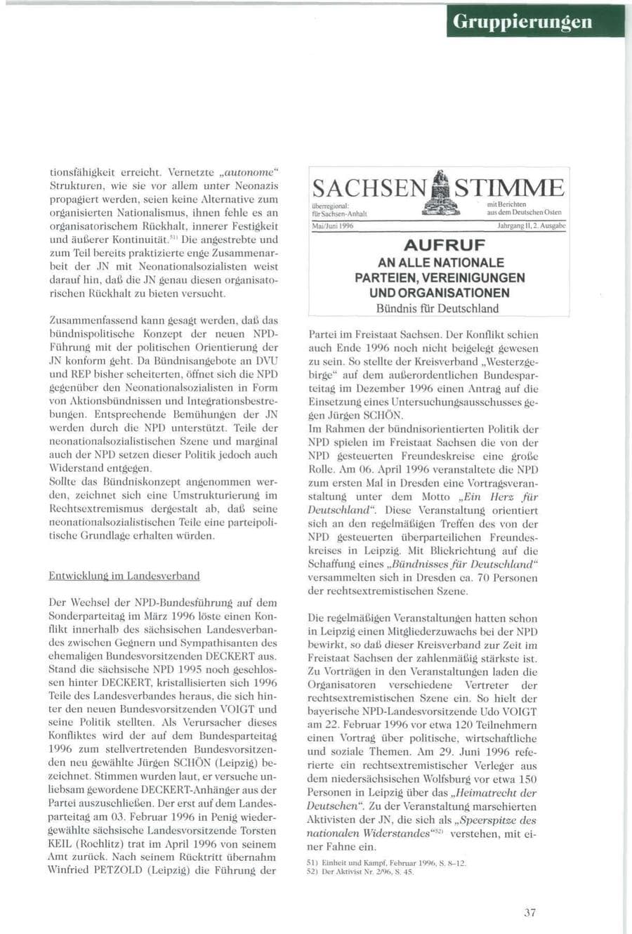 Seite 38 des Verfassungsschutzbericht 1996 Sachsen