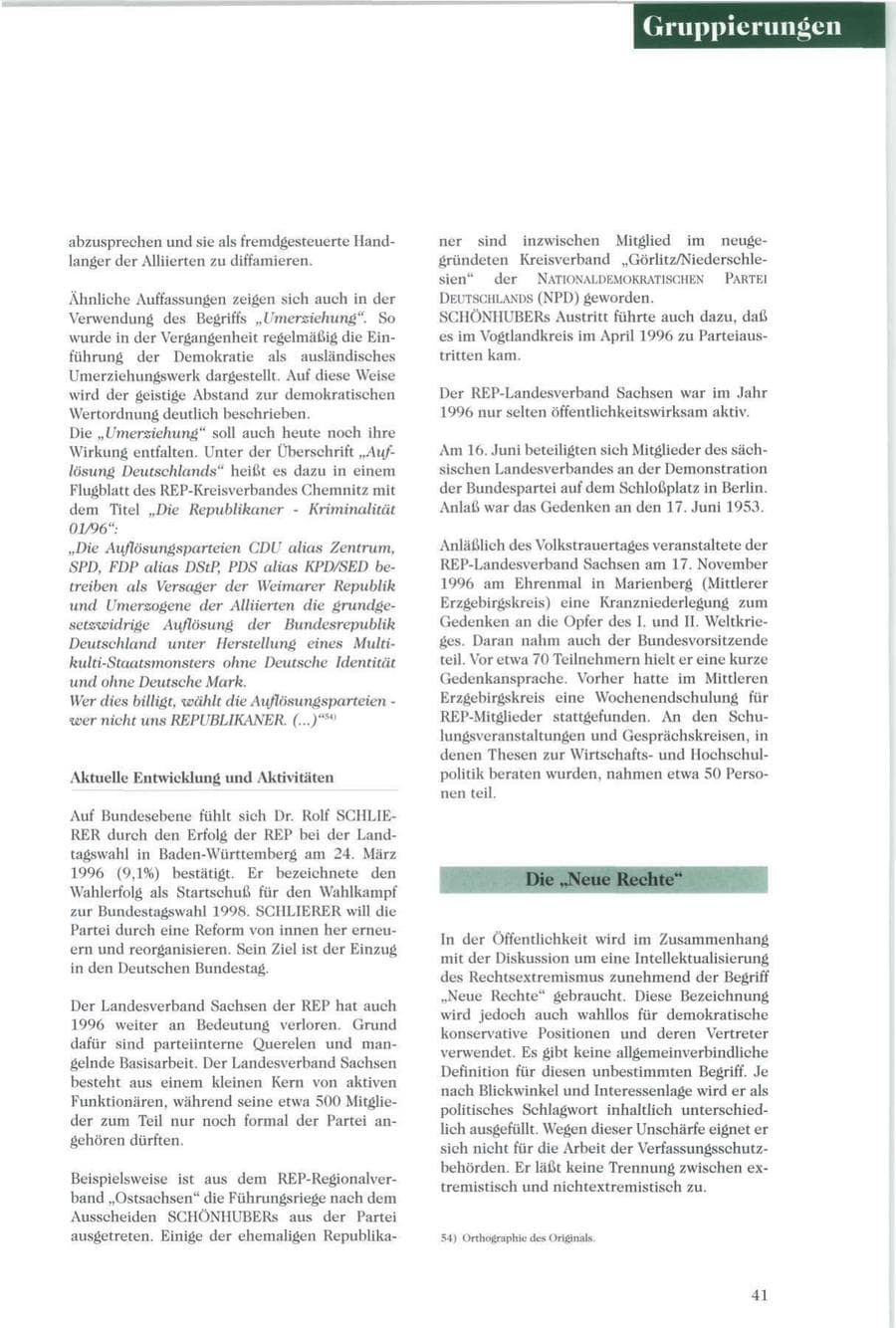 Seite 42 des Verfassungsschutzbericht 1996 Sachsen