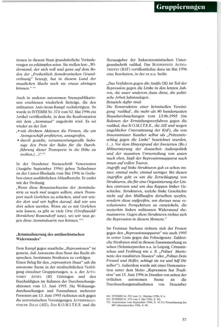 Seite 58 des Verfassungsschutzbericht 1996 Sachsen