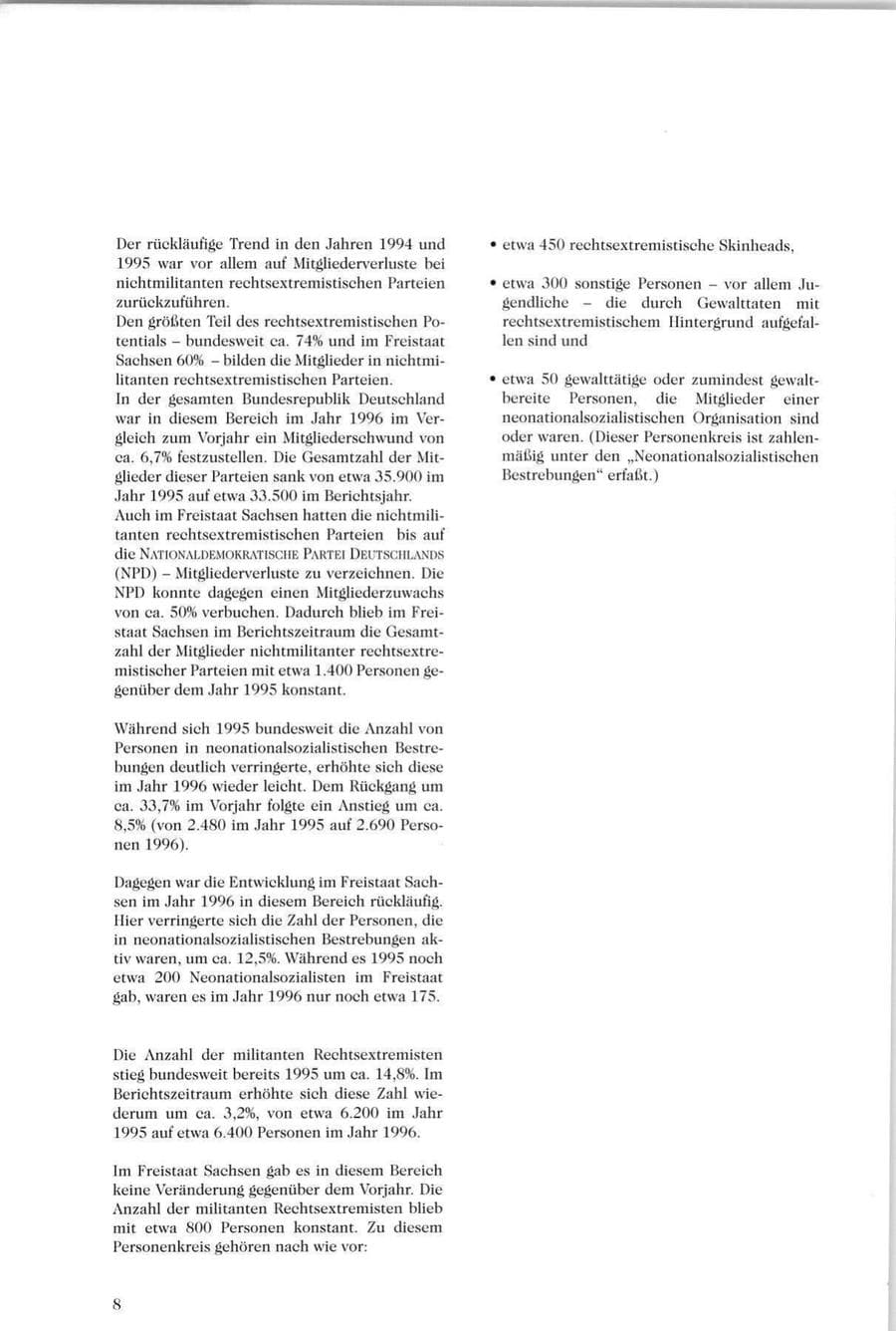 Seite 9 des Verfassungsschutzbericht 1996 Sachsen